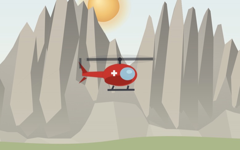L’elicottero rosso del Soccorso Alpino sopra le Odle
